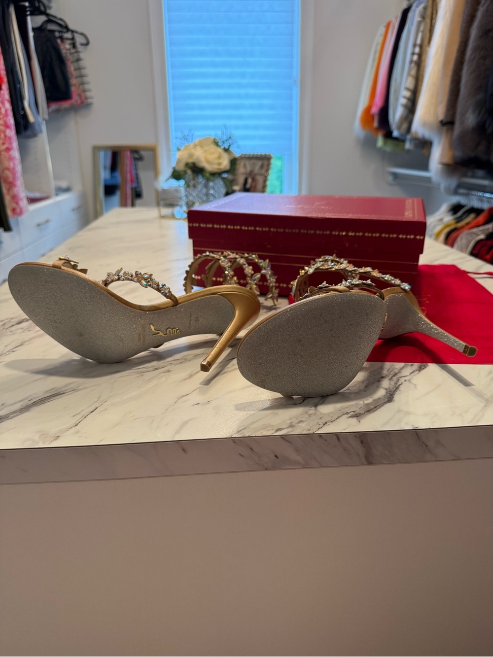 Rene Caovilla Eden Nude Sandal 105 Crystal Embellished Ankle Wrap - Picture 3 of 16